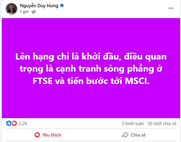 Chủ tịch SSI Nguyễn Duy Hưng: "Lên hạng chỉ là khởi đầu, điều quan trọng là cạnh tranh sòng phẳng ở FTSE và tiến bước tới MSCI"- Ảnh 1.