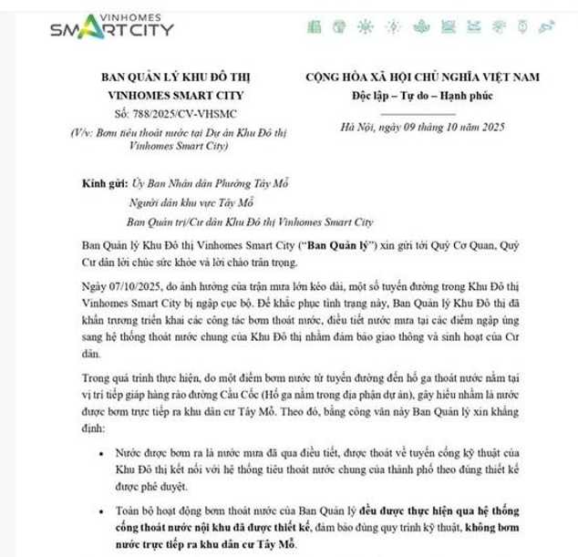 Lùm xùm Vinhomes Smart City bơm thoát nước ra nhà dân, ban quản lý nói gì?- Ảnh 1. Lùm xùm Vinhomes Smart City bơm thoát nước ra nhà dân, ban quản lý nói gì?- Ảnh 1.