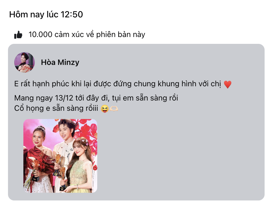 Hòa Minzy viết gì mà phải sửa gấp sau 3 phút đăng hình với Mỹ Tâm- Ảnh 3. Hòa Minzy viết gì mà phải sửa gấp sau 3 phút đăng hình với Mỹ Tâm- Ảnh 3.