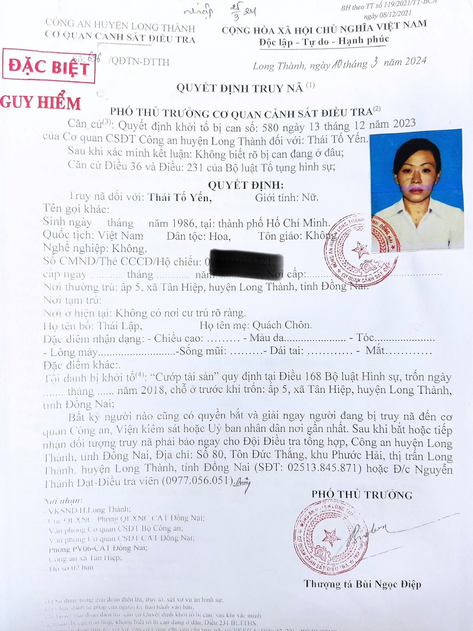 Truy nã đặc biệt Thái Tố Yến- Ảnh 1.