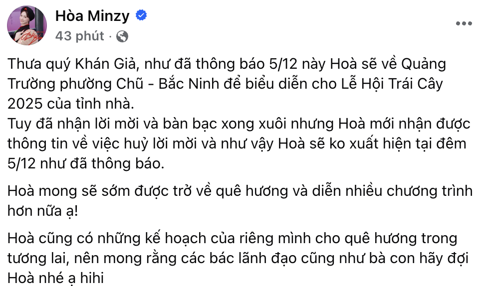 Hòa Minzy bị huỷ show- Ảnh 2.