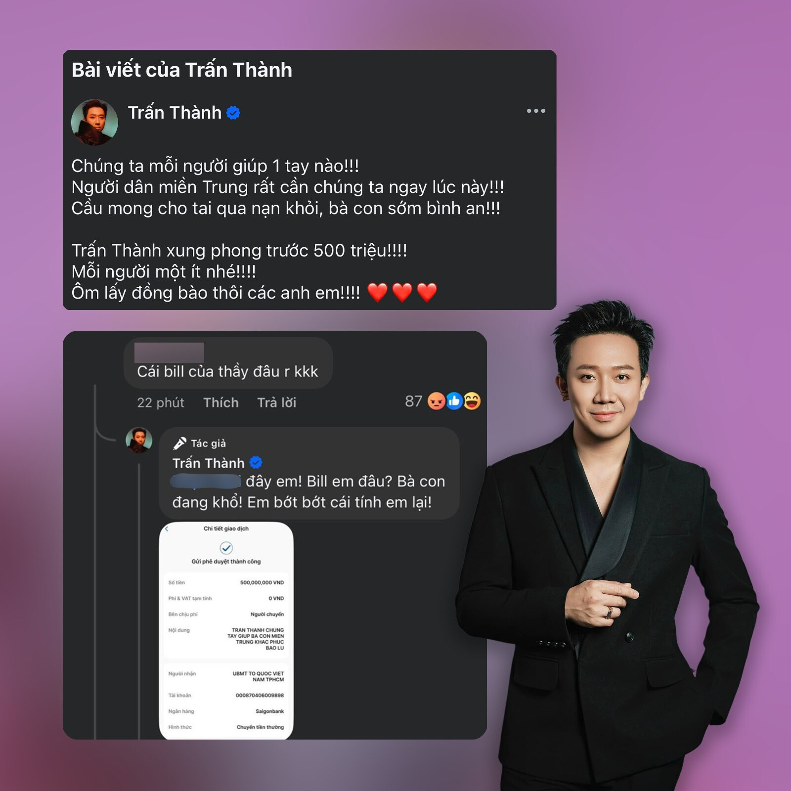 Bị mỉa mai hỏi bill từ thiện, Trấn Thành đáp trả gắt: "Bà con đang khổ, em bớt bớt cái tính lại!"- Ảnh 1.