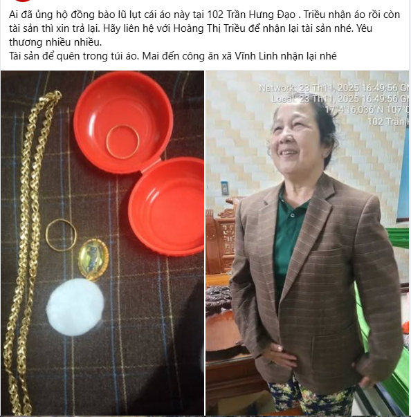 Tìm lại chủ nhân cho số vàng để quên trong túi áo ủng hộ bà con lũ lụt- Ảnh 1. Tìm lại chủ nhân cho số vàng để quên trong túi áo ủng hộ bà con lũ lụt- Ảnh 1.