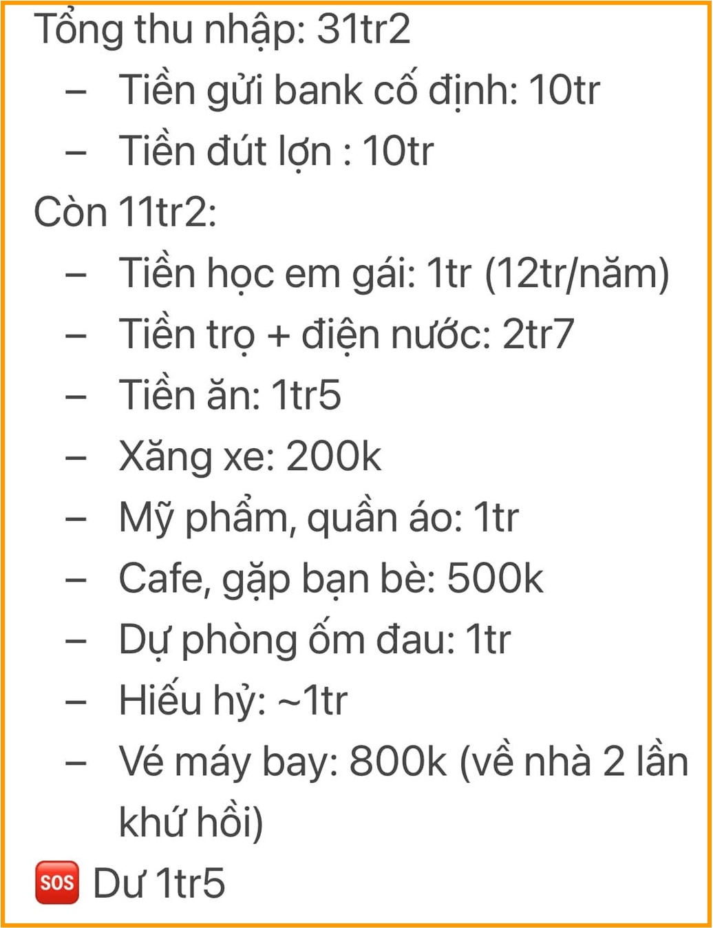 Lương 31 triệu, tiết kiệm 20 triệu: Còn 11 triệu tiêu mãi không hết!- Ảnh 1. Lương 31 triệu, tiết kiệm 20 triệu: Còn 11 triệu tiêu mãi không hết!- Ảnh 1.