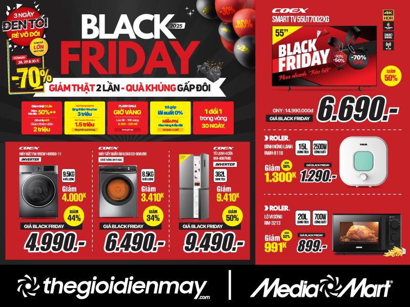 Black Friday 2025: MediaMart giảm thật 2 lần – Quà khủng gấp đôi- Ảnh 1. Black Friday 2025: MediaMart giảm thật 2 lần – Quà khủng gấp đôi- Ảnh 1.