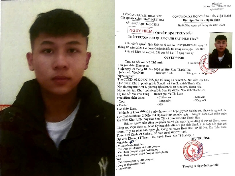 Quyết định truy nã Vũ Thế Anh sinh năm 2004- Ảnh 1.