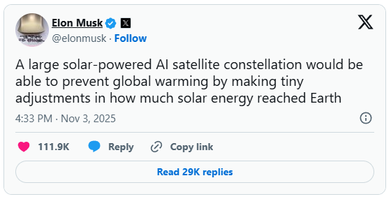 Giấc mơ mới của Elon Musk: Tạo ra "Ô che nắng" cho Trái Đất, vừa làm mát vừa sản xuất năng lượng sạch vô tận- Ảnh 1.