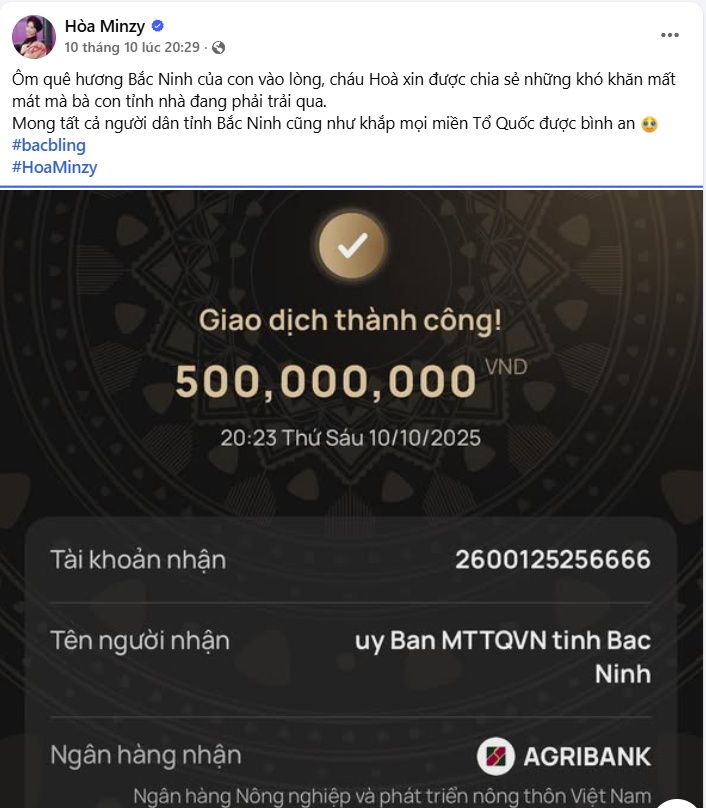 Hòa Minzy liên tục chuyển khoản 1,5 tỷ đồng- Ảnh 1.