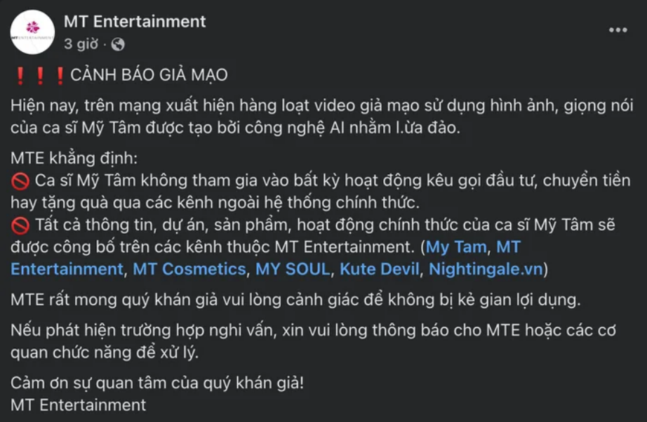 Công ty của Mỹ Tâm cảnh báo khẩn ngay trong đêm- Ảnh 2. Công ty của Mỹ Tâm cảnh báo khẩn ngay trong đêm- Ảnh 2.