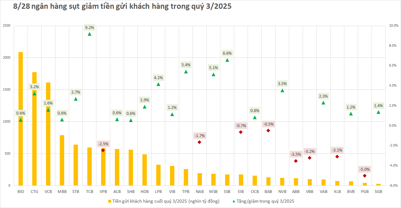 Tiền gửi khách hàng sụt giảm tại nhiều ngân hàng- Ảnh 1.