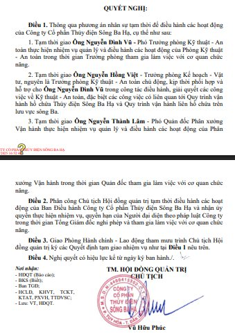 Thủy điện Sông Ba Hạ phân công nhiệm vụ khi Tổng giám đốc nghỉ phép và làm việc với cơ quan chức năng- Ảnh 1.