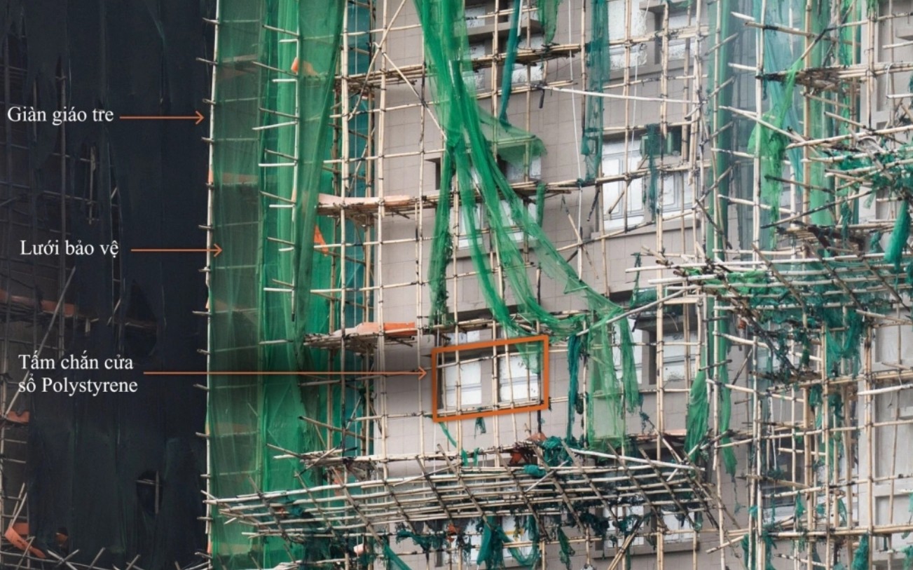 Dựng lại hiện trường: Giàn giáo tre dày như mạng nhện trở thành mồi lửa khiến chung cư của hơn 4.000 cư dân thành ngọn đuốc sống- Ảnh 2. Dựng lại hiện trường: Giàn giáo tre dày như mạng nhện trở thành mồi lửa khiến chung cư của hơn 4.000 cư dân thành ngọn đuốc sống- Ảnh 2.