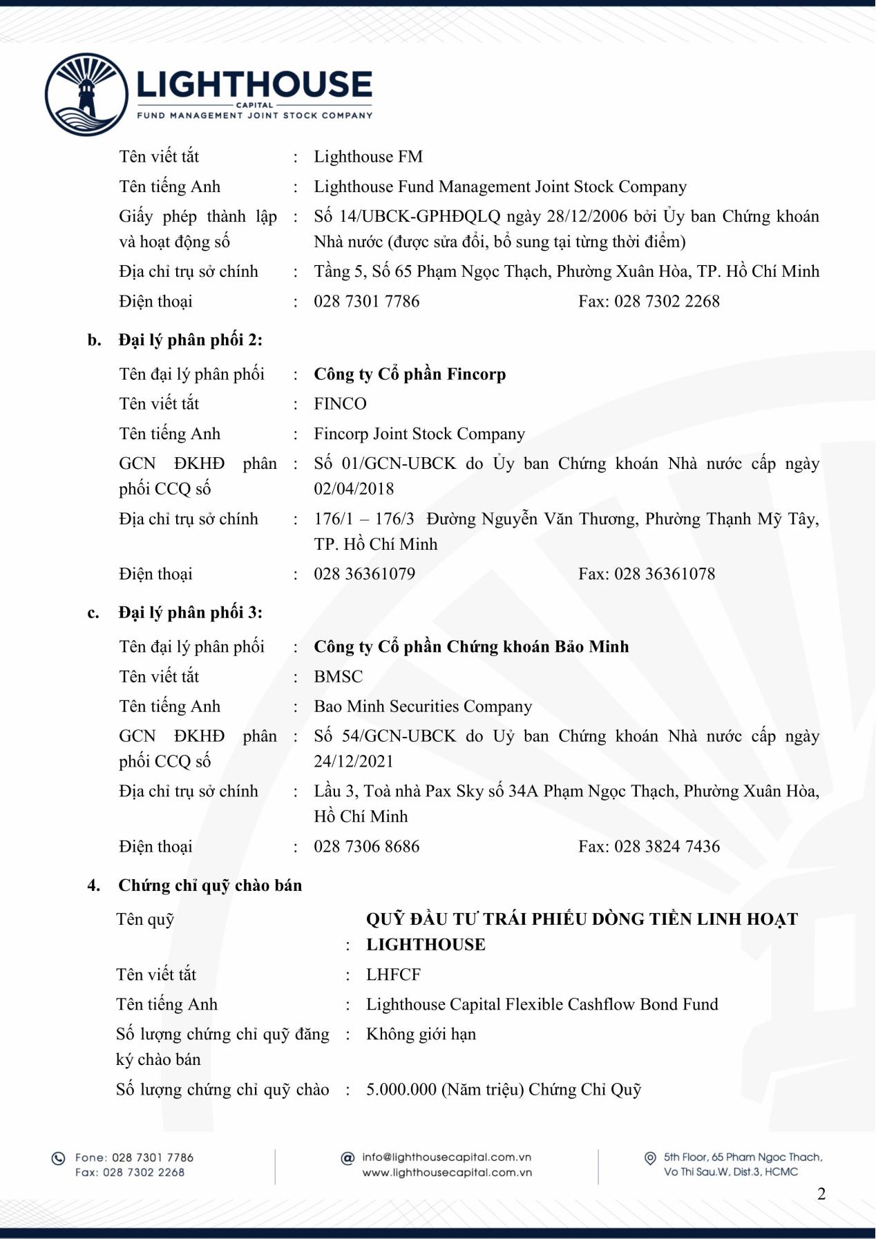 Lighthouse Capital thông báo chào bán chứng chỉ Quỹ LHFCF ra công chúng- Ảnh 2. Lighthouse Capital thông báo chào bán chứng chỉ Quỹ LHFCF ra công chúng- Ảnh 2.