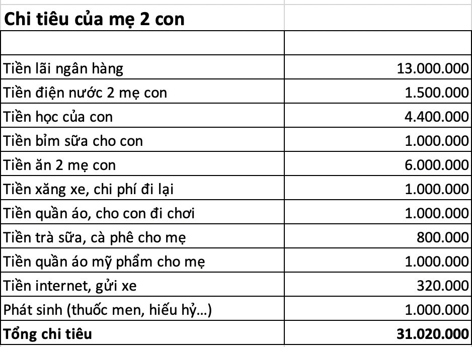 Mẹ đơn thân tiêu hơn 31 triệu/tháng: Bị chê tiêu hoang gấp mấy lần gia đình 3-4 người, nhưng nhìn kỹ từng khoản lại thấy hợp lý vô cùng- Ảnh 1.