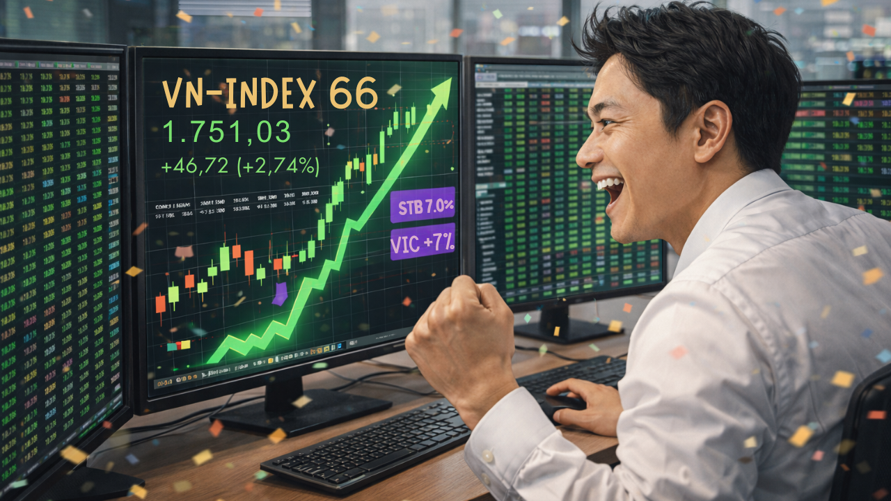 VN-Index "bùng nổ" gần 47 điểm: Cổ phiếu Sacombank và Vingroup gây bất ngờ- Ảnh 1.