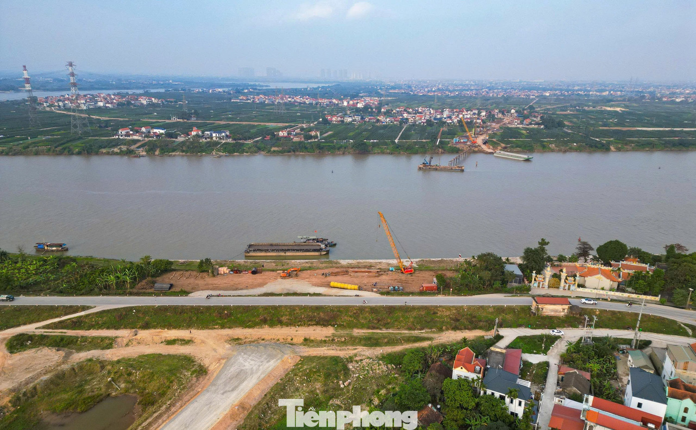 Toàn cảnh công trường thi công cầu Mễ Sở rộng 4 làn xe nối Hà Nội - Hưng Yên.- Ảnh 13.