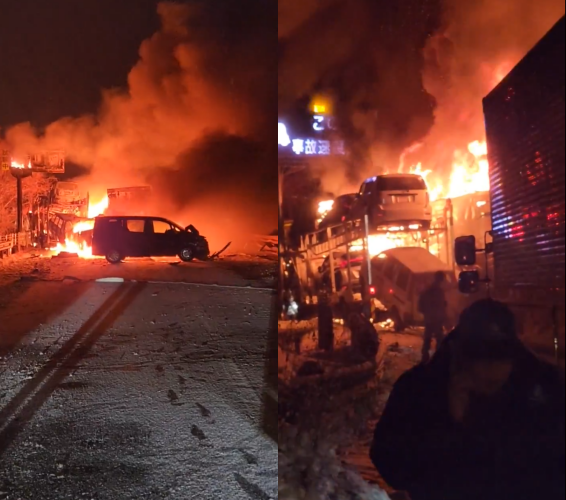 Tai nạn liên hoàn 50 xe trên cao tốc Nhật Bản giữa đêm bão tuyết, 17 xe cháy rụi, ít nhất 27 người thương vong- Ảnh 1.