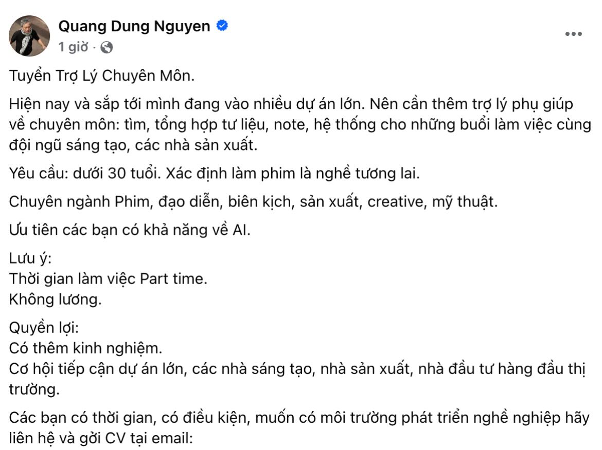 Steadihan Lê Bảo Hân lên tiếng vụ tuyển trợ lý đạo diễn Quang Dũng: Tôi từng làm không lương, chờ 6h sáng đến 4h30 chiều- Ảnh 1.