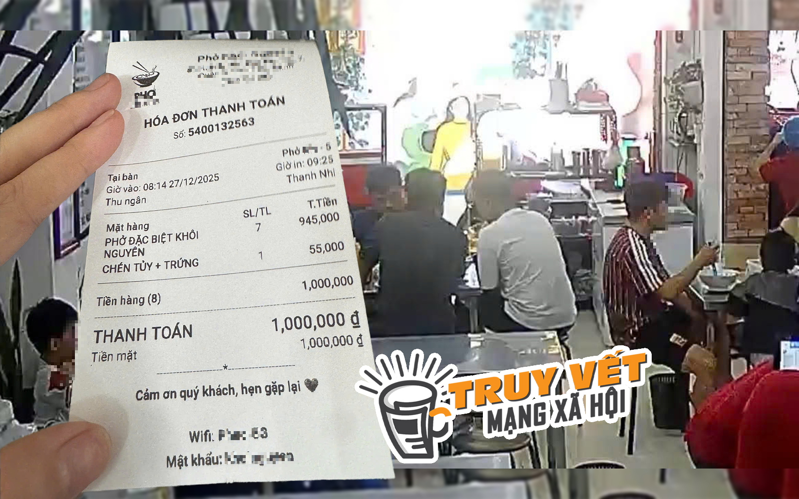 Xôn xao clip 7 người đàn ông "quên" trả 1triệu đồng tiền phở - Ảnh 1.