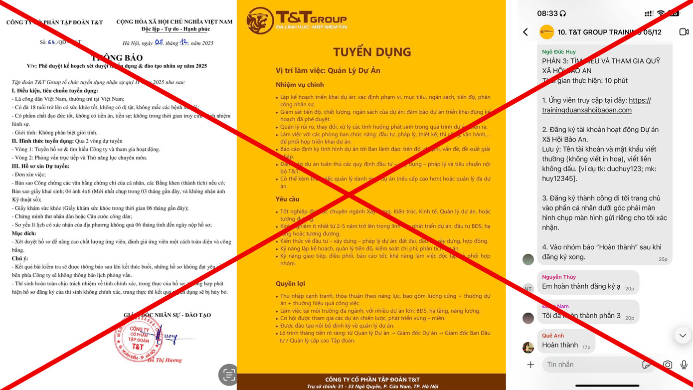 Cảnh giác chiêu trò giả mạo tuyển dụng T&T Group trên mạng xã hội để lừa đảo- Ảnh 1.