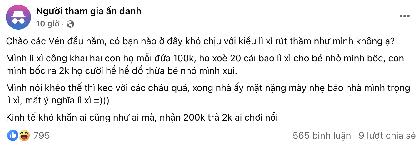 Của cho không bằng cách cho: Lì xì con họ hàng 200k, họ bắt con mình "bốc thăm" trúng 2k còn bị cười nhạo- Ảnh 1.