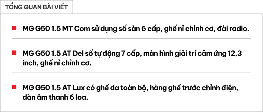 Lộ thông số 3 phiên bản MG G50: Dài hơn cả Innova Cross, máy xăng 1.5L mạnh 169 mã lực, bản thấp dùng số sàn và đài radio, bản cao hơn có chi tiết như xe Mercedes-Benz- Ảnh 1. Lộ thông số 3 phiên bản MG G50: Dài hơn cả Innova Cross, máy xăng 1.5L mạnh 169 mã lực, bản thấp dùng số sàn và đài radio, bản cao hơn có chi tiết như xe Mercedes-Benz- Ảnh 1.