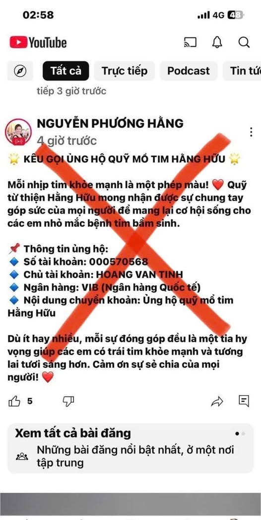 Bà Nguyễn Phương Hằng bị mạo danh để lừa đảo kêu gọi ủng hộ cho quỹ mổ tim Hằng Hữu, Đại Nam cảnh báo- Ảnh 2.