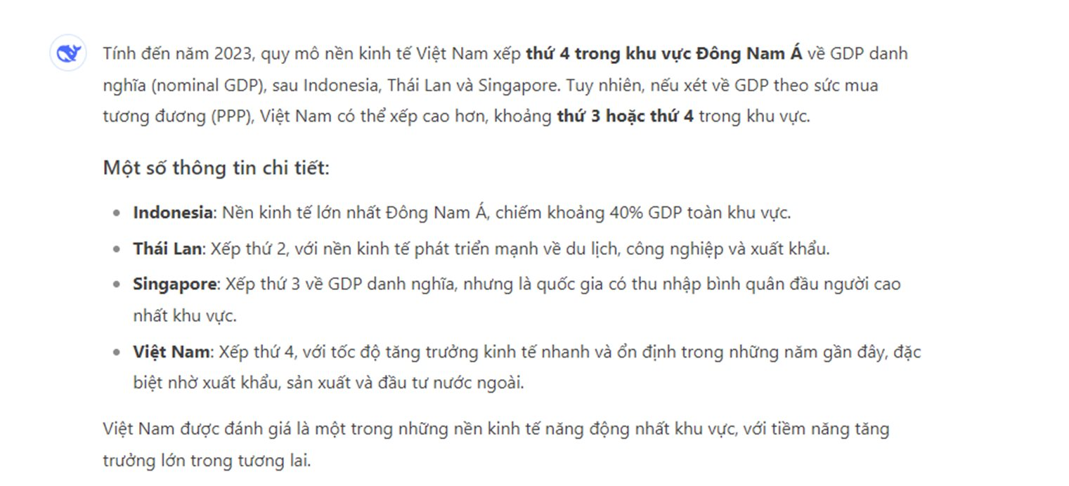 GDP Việt Nam xếp thứ mấy Đông Nam Á? – Câu trả lời của ChatGPT từng làm "dậy sóng", giờ thử hỏi DeepSeek thì thế nào?- Ảnh 4.