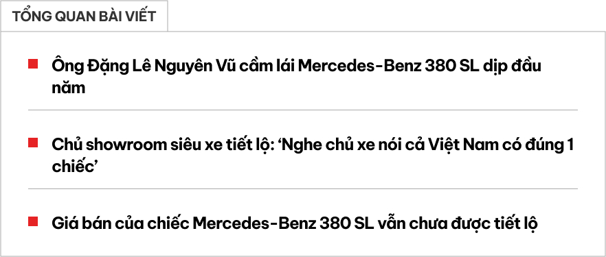 Ông Đặng Lê Nguyên Vũ lái Mercedes-Benz 380 SL ra đường du xuân, chủ showroom siêu xe tiết lộ: ‘Cả Việt Nam có đúng 1 chiếc’- Ảnh 1. Ông Đặng Lê Nguyên Vũ lái Mercedes-Benz 380 SL ra đường du xuân, chủ showroom siêu xe tiết lộ: ‘Cả Việt Nam có đúng 1 chiếc’- Ảnh 1.