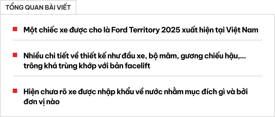 Ford Territory 2025 bất ngờ xuất hiện tại Việt Nam: Thiết kế mới, có chi tiết khác biệt so với xe bán tại Trung Quốc- Ảnh 1.