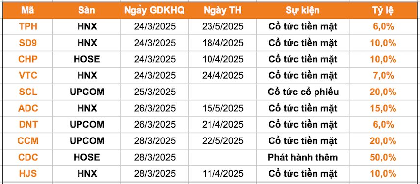 Lịch chốt quyền cổ tức tuần 24/3-28/3: Cổ tức tiền mặt cao nhất 20%, một doanh nghiệp sắp chi hơn trăm tỷ trả cổ tức- Ảnh 1.