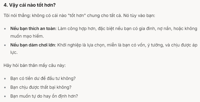 Hỏi DeepSeek và Grok 3 ‘nên chọn làm công ăn lương hay khởi nghiệp’, câu trả lời ngay lập tức khiến người dùng phải ngỡ ngàng vì lập luận thấu đáo của AI- Ảnh 4.