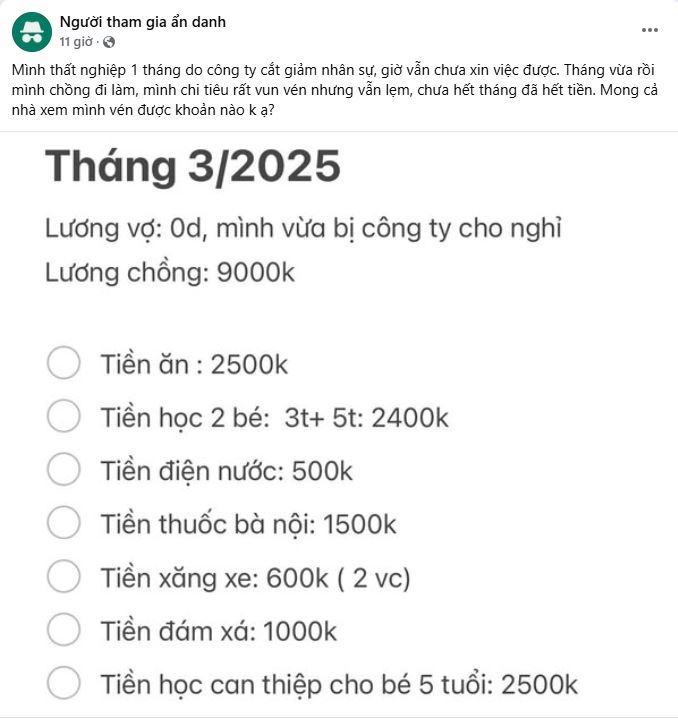 Bản thân thất nghiệp, lương chồng 9 triệu/tháng nhưng chi đến 11 triệu, mẹ 2 con đau đầu xin tư vấn chi tiêu gấp!- Ảnh 1.