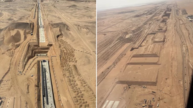 Hé lộ tiến độ thi công đáng kinh ngạc của siêu đô thị dài 170km của Saudi Arabia: Nền móng bắt đầu ‘mọc’ lên từ cát, 60 tuabin gió cung cấp cho công trường 2.800 công nhân- Ảnh 1. Hé lộ tiến độ thi công đáng kinh ngạc của siêu đô thị dài 170km của Saudi Arabia: Nền móng bắt đầu ‘mọc’ lên từ cát, 60 tuabin gió cung cấp cho công trường 2.800 công nhân- Ảnh 1.