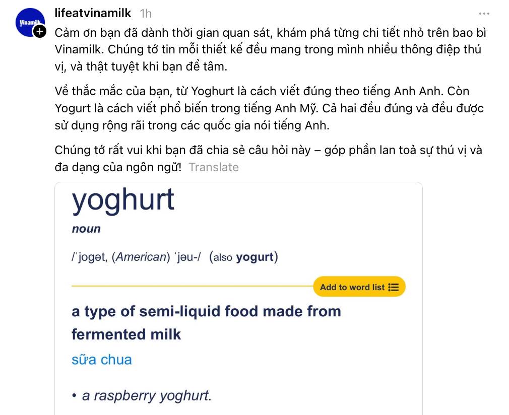 Xôn xao tin Vinamilk viết sai chính tả tiếng Anh trên bao bì, nhãn hàng trả lời thế nào mà dân mạng tấm tắc khen?- Ảnh 2. Xôn xao tin Vinamilk viết sai chính tả tiếng Anh trên bao bì, nhãn hàng trả lời thế nào mà dân mạng tấm tắc khen?- Ảnh 2.