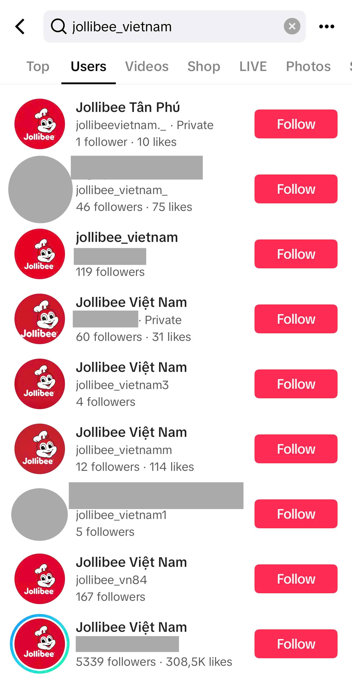 Jollibee Việt Nam bất ngờ bị cấm trên TikTok: Loạt tài khoản giả mạo vẫn tràn ngập- Ảnh 2. Jollibee Việt Nam bất ngờ bị cấm trên TikTok: Loạt tài khoản giả mạo vẫn tràn ngập- Ảnh 2.