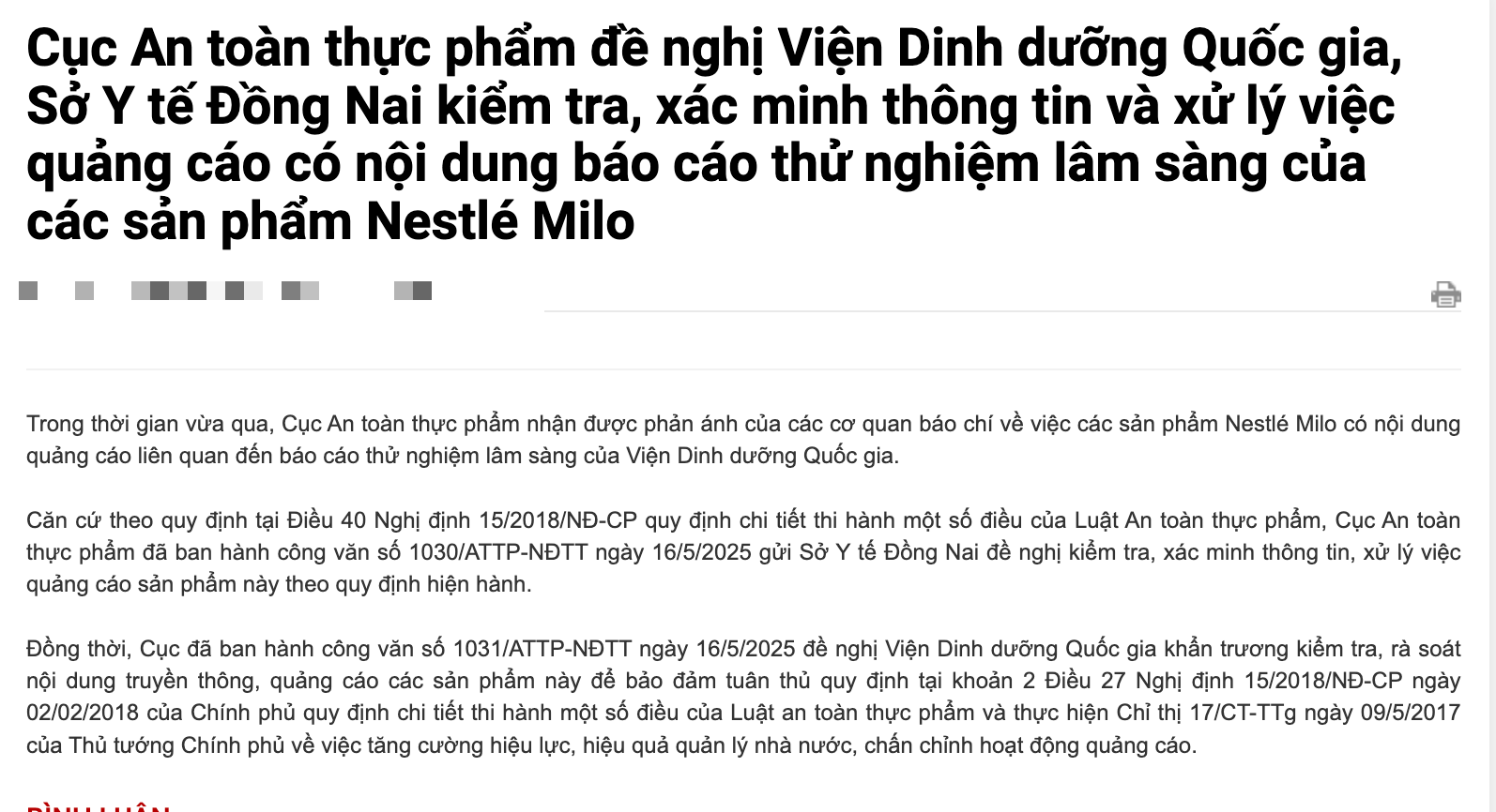 Bộ Y tế yêu cầu làm rõ vụ quảng cáo Nestlé MILO gắn tên Viện Dinh dưỡng Quốc gia- Ảnh 1. Bộ Y tế yêu cầu làm rõ vụ quảng cáo Nestlé MILO gắn tên Viện Dinh dưỡng Quốc gia- Ảnh 1.