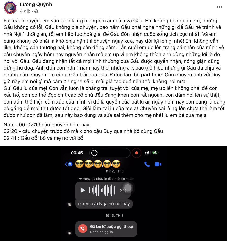 Quỳnh Lương “bóc phốt” chồng cũ, tung ghi âm cãi cọ căng thẳng: Anh động vào con tôi là anh sai rồi- Ảnh 5. Quỳnh Lương “bóc phốt” chồng cũ, tung ghi âm cãi cọ căng thẳng: Anh động vào con tôi là anh sai rồi- Ảnh 5.