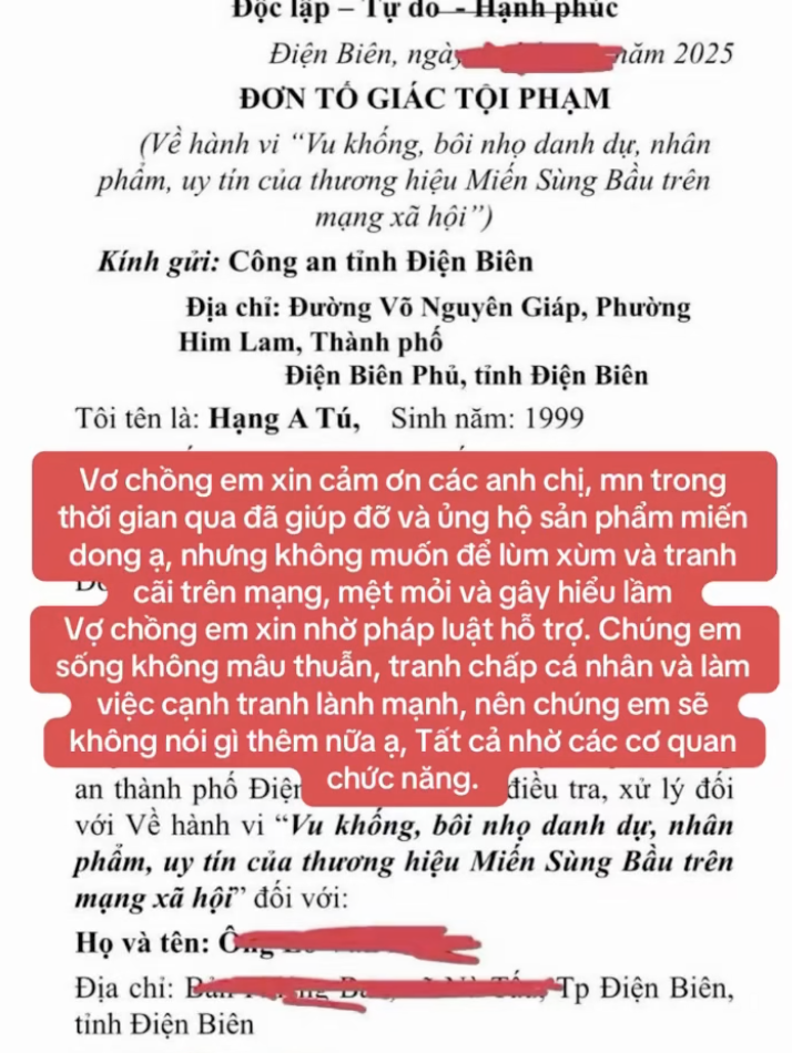 Vợ chồng Sùng Bầu làm đơn gửi cơ quan chức năng vì bị Vợ chồng Sùng Bầu làm đơn gửi cơ quan chức năng vì bị