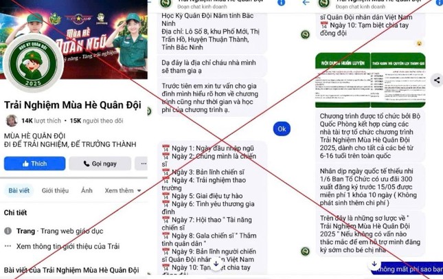 Đăng ký Trại Hè quân đội miễn phí trên MXH, nhiều người bị chiếm đoạt số tiền lớn- Ảnh 1. Đăng ký Trại Hè quân đội miễn phí trên MXH, nhiều người bị chiếm đoạt số tiền lớn- Ảnh 1.