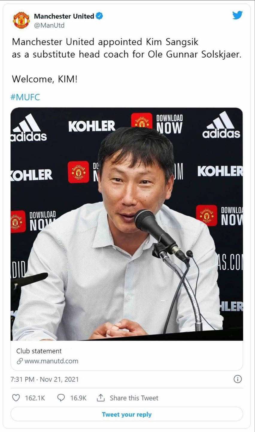 Biến MU thành “trò hề” tại Đông Nam Á, HLV Kim Sang-sik bất ngờ được Manchester chiêu mộ, thực hư thế nào?- Ảnh 1. Biến MU thành “trò hề” tại Đông Nam Á, HLV Kim Sang-sik bất ngờ được Manchester chiêu mộ, thực hư thế nào?- Ảnh 1.