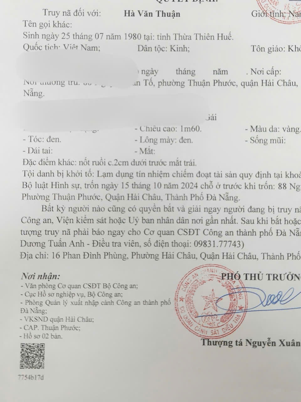 Truy nã Hà Văn Thuận- Ảnh 1. Truy nã Hà Văn Thuận- Ảnh 1.