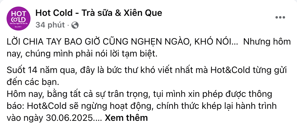 HOT: Trà sữa Hot&Cold "huyền thoại" tại TP.HCM tuyên bố đóng cửa, ngừng hoạt động khiến hội 9x tiếc hùi hụi- Ảnh 2. HOT: Trà sữa Hot&Cold "huyền thoại" tại TP.HCM tuyên bố đóng cửa, ngừng hoạt động khiến hội 9x tiếc hùi hụi- Ảnh 2.