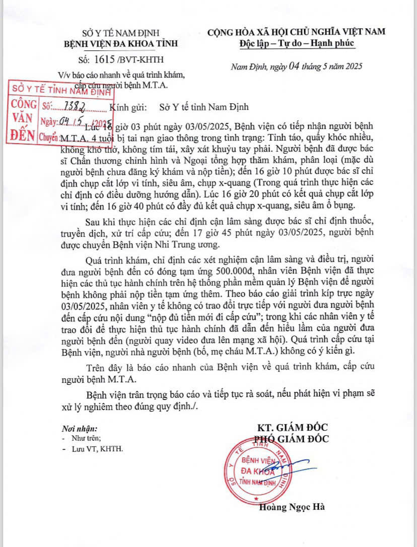Vụ bác sĩ bị "tố" đòi đóng đủ tiền mới cấp cứu cho bệnh nhân, Bệnh viện Đa khoa tỉnh Nam Định nói gì?- Ảnh 3.
