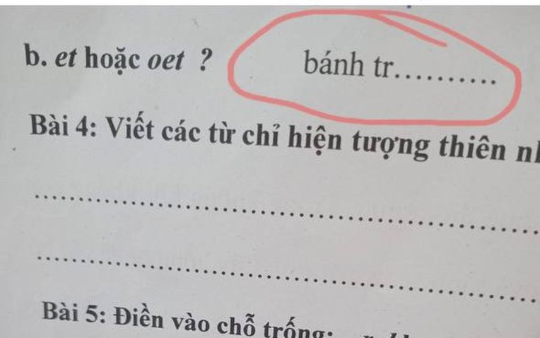Bài tập tiếng Việt của học sinh tiểu học hỏi về một loại bánh chứa vần "et" và "oet", mẹ mất ngủ vì không tìm ra đáp án- Ảnh 1. Bài tập tiếng Việt của học sinh tiểu học hỏi về một loại bánh chứa vần "et" và "oet", mẹ mất ngủ vì không tìm ra đáp án- Ảnh 1.