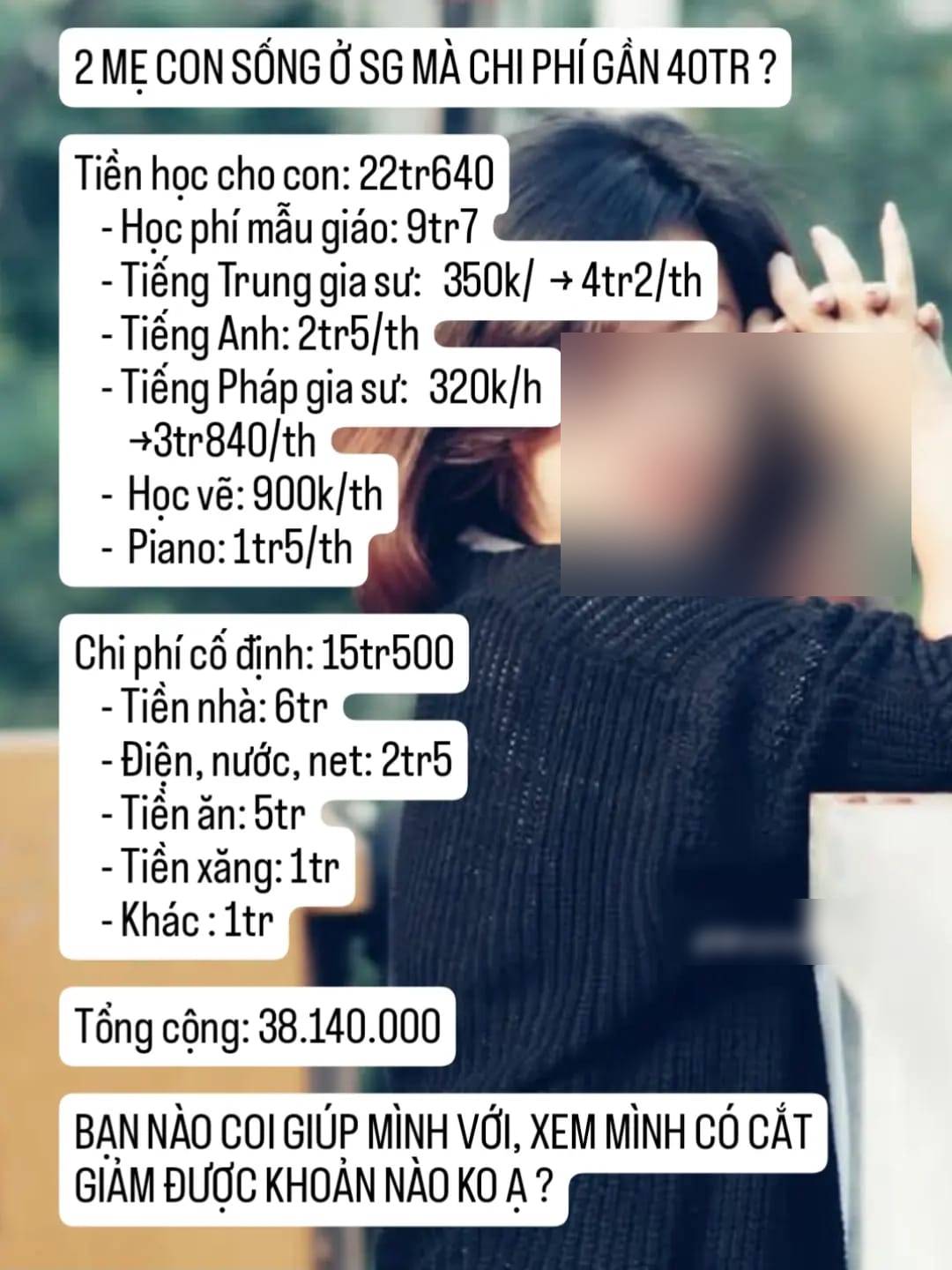 Hai mẹ con ở TP.HCM tiêu 40 triệu/tháng, soi 1 khoản chi, nhiều phụ huynh giật mình: Chị "mua sự yên tâm" bằng tiền à?- Ảnh 1. Hai mẹ con ở TP.HCM tiêu 40 triệu/tháng, soi 1 khoản chi, nhiều phụ huynh giật mình: Chị "mua sự yên tâm" bằng tiền à?- Ảnh 1.