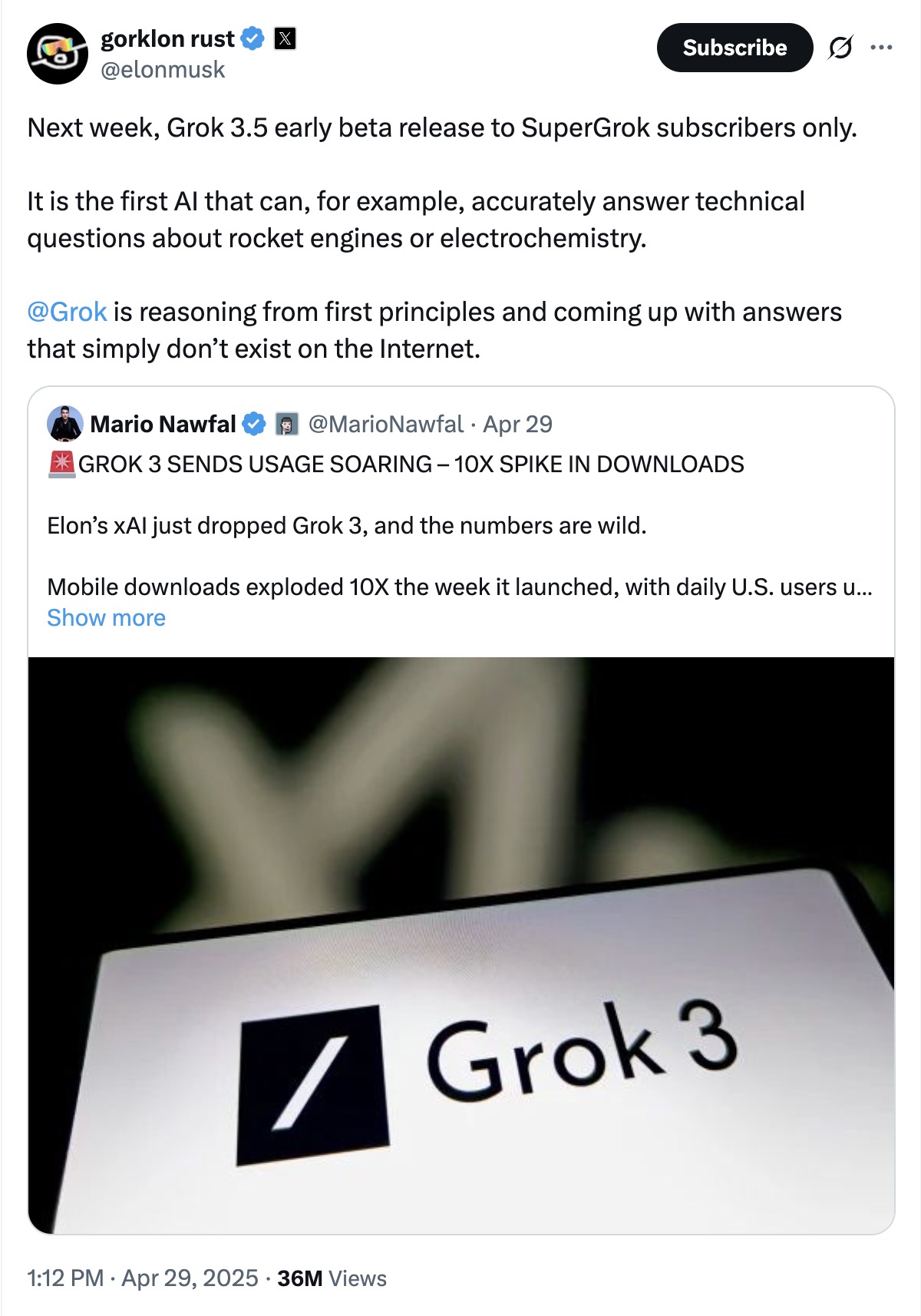Elon Musk ra mắt Grok 3.5: Trả lời không cần internet, chỉ cần “suy luận”- Ảnh 1. Elon Musk ra mắt Grok 3.5: Trả lời không cần internet, chỉ cần “suy luận”- Ảnh 1.