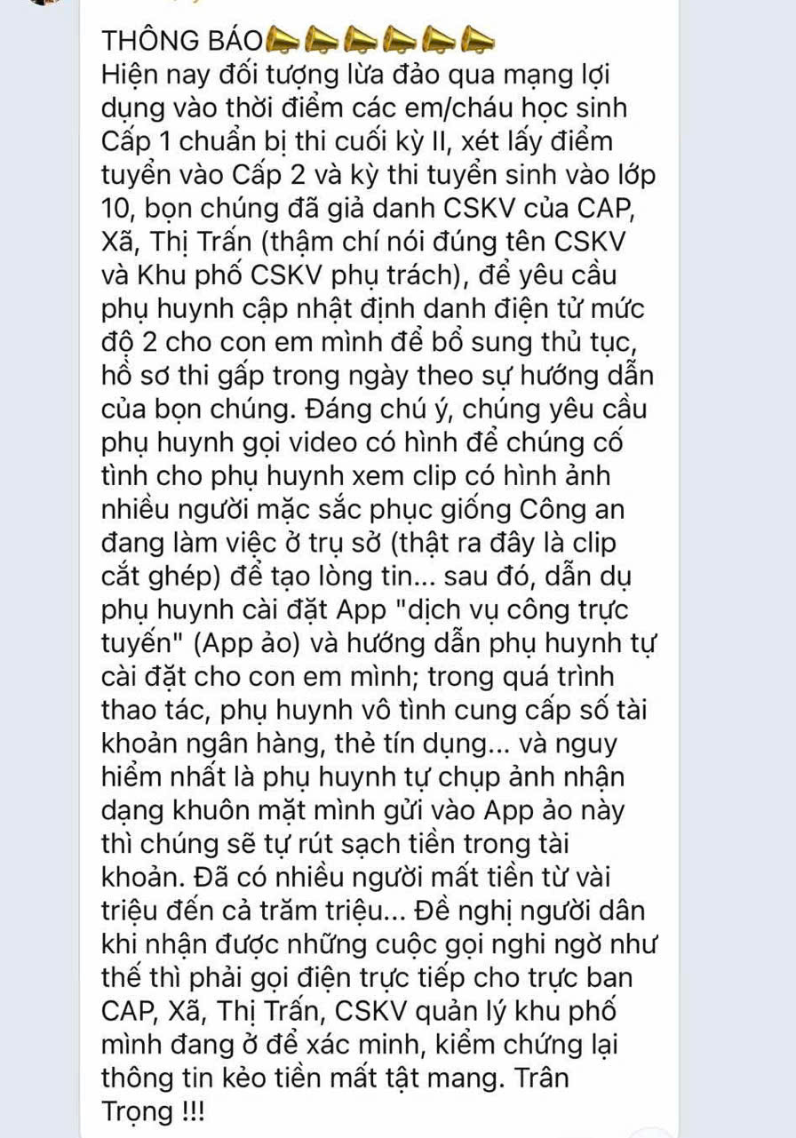 TP HCM: Nhiều trường học cảnh báo khẩn chiêu lừa đảo nhắm đến phụ huynh trong kỳ tuyển sinh đầu cấp- Ảnh 1. TP HCM: Nhiều trường học cảnh báo khẩn chiêu lừa đảo nhắm đến phụ huynh trong kỳ tuyển sinh đầu cấp- Ảnh 1.
