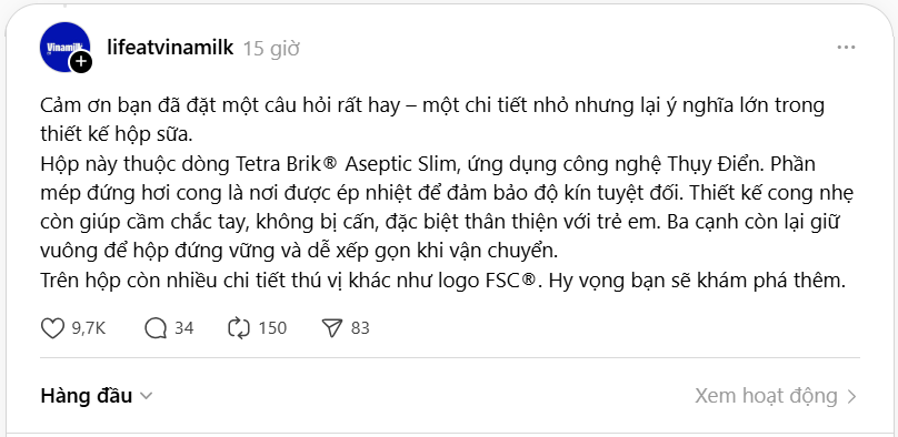 Xôn xao về ‘bất thường’ hộp sữa của Vinamilk, nhãn hàng trả lời thế nào mà thu hút gần 10.000 lượt tương tác?- Ảnh 2. Xôn xao về ‘bất thường’ hộp sữa của Vinamilk, nhãn hàng trả lời thế nào mà thu hút gần 10.000 lượt tương tác?- Ảnh 2.