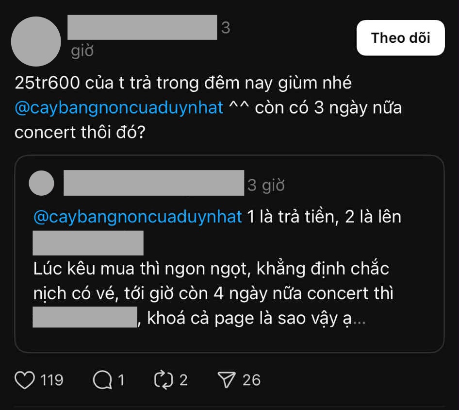 Phía Nguyễn Trần Duy Nhất lên tiếng về thông tin FC scam vé concert Chông Gai lên đến hàng trăm triệu đồng- Ảnh 1. Phía Nguyễn Trần Duy Nhất lên tiếng về thông tin FC scam vé concert Chông Gai lên đến hàng trăm triệu đồng- Ảnh 1.